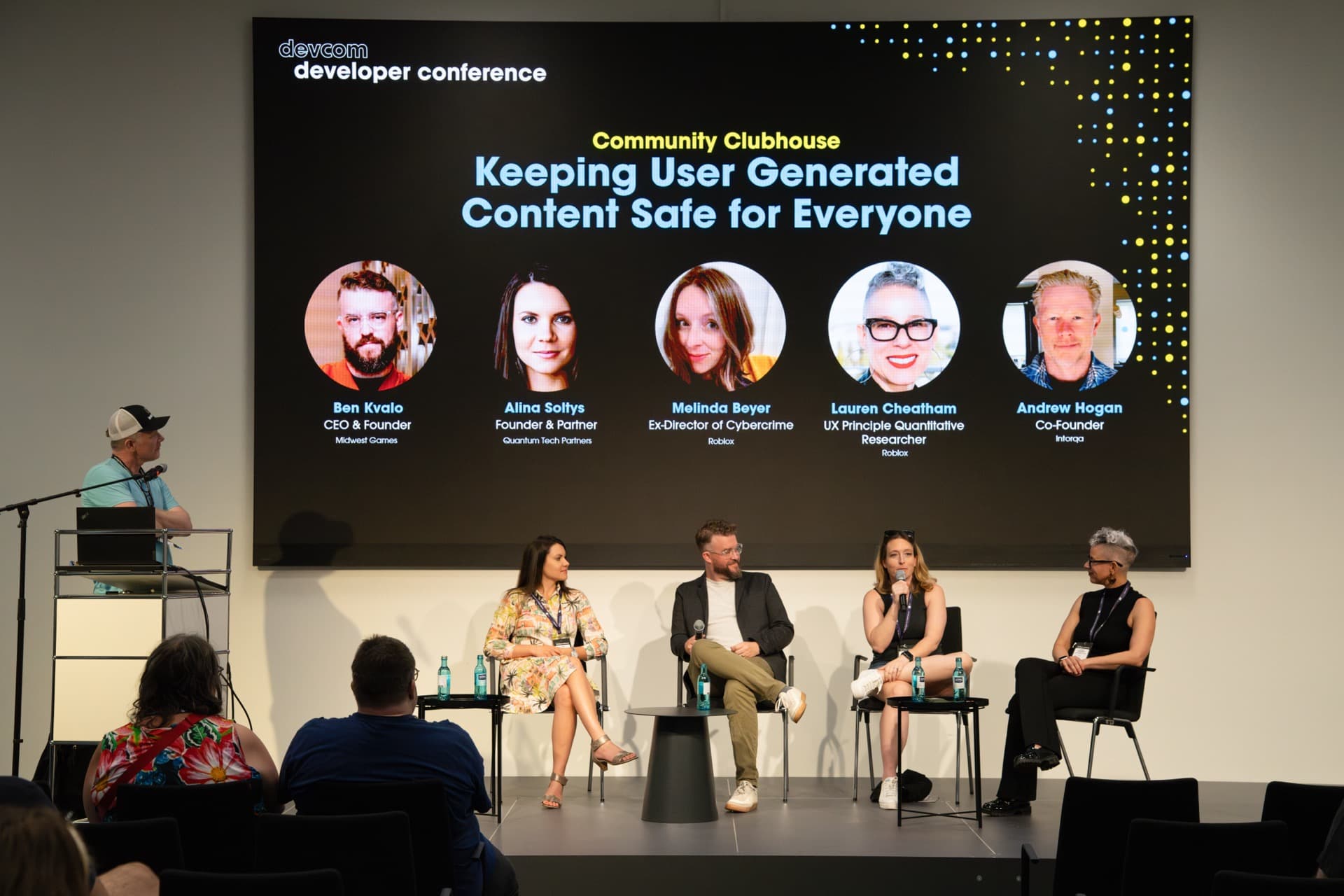 Community Clubhouse panel on stage at devcom 2025, Keeping User Generated Content Safe for Everyone